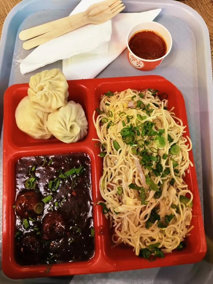 Veg Chowmein, Cauliflower Manchurian & Veg Momos (3pcs momos)